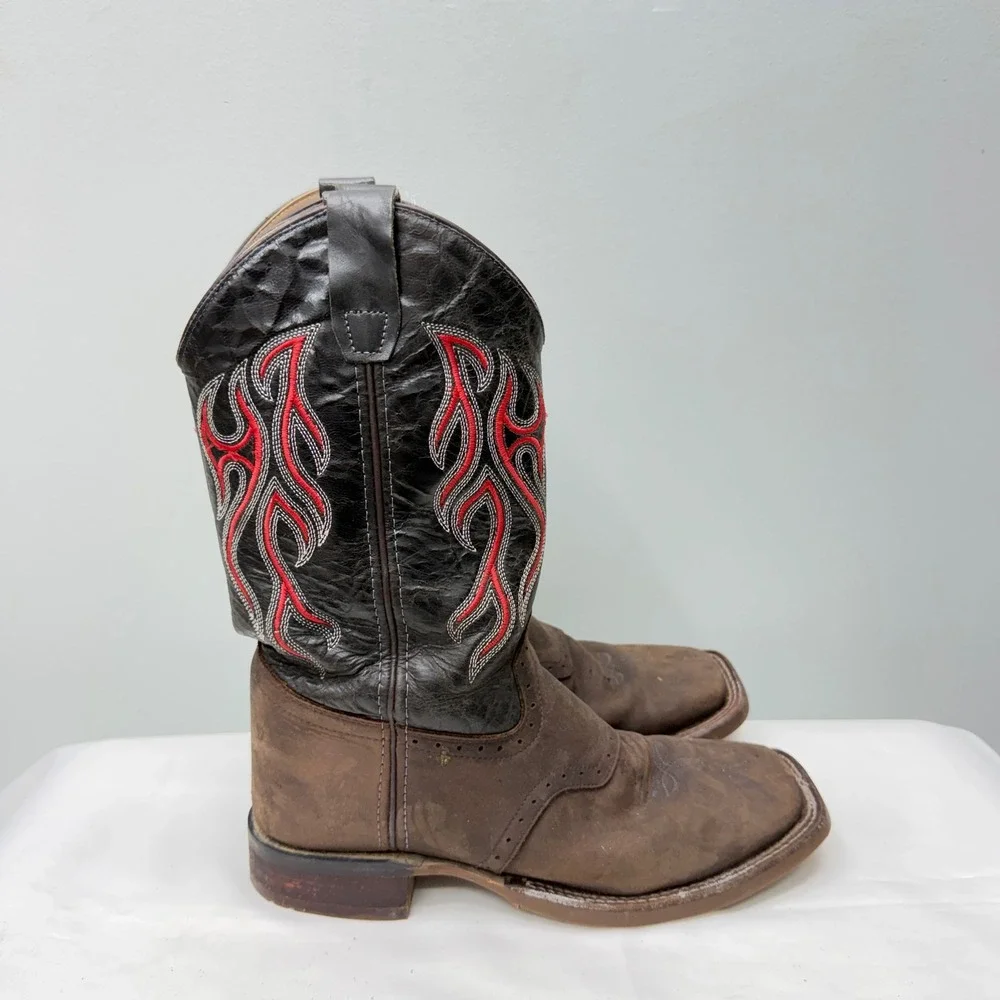 Old West brown black red flame cowboy boots youth boys 6‎ wear as shown BSY1868